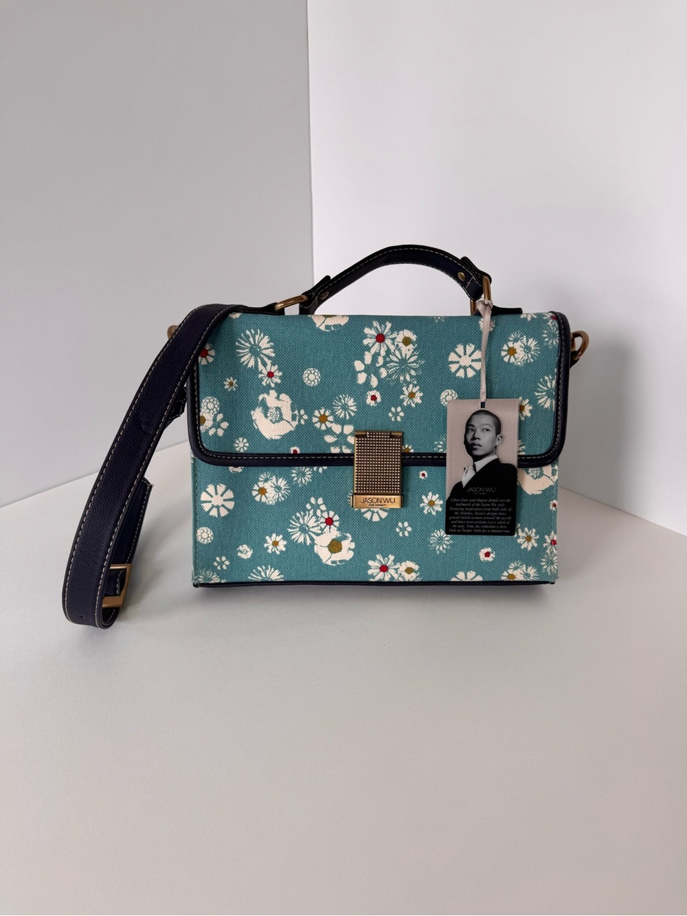 Jason Wu for Target Teal Floral Bag with Top Handle and Cross-body Strap NWT